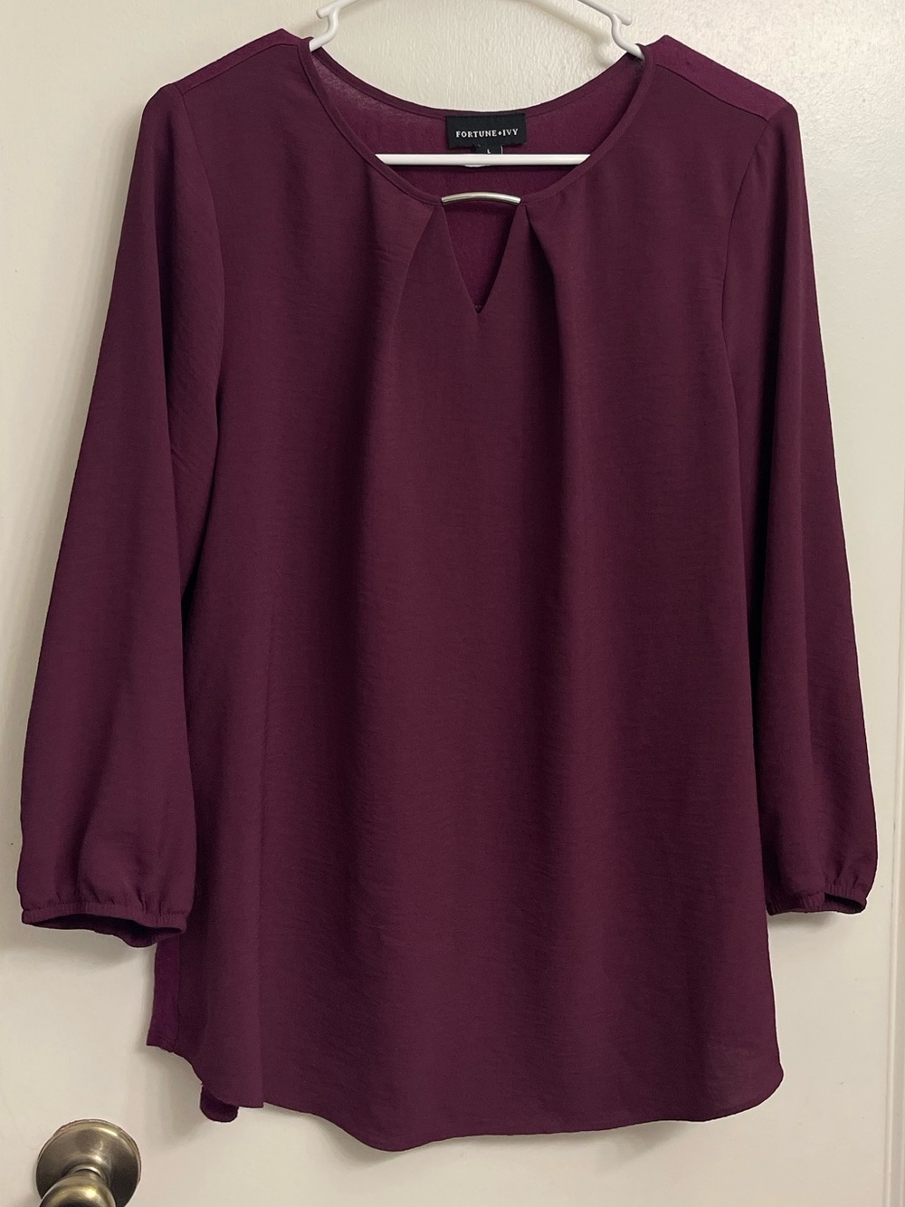 Fortune & Ivy Purple Keyhole Neck Blouse